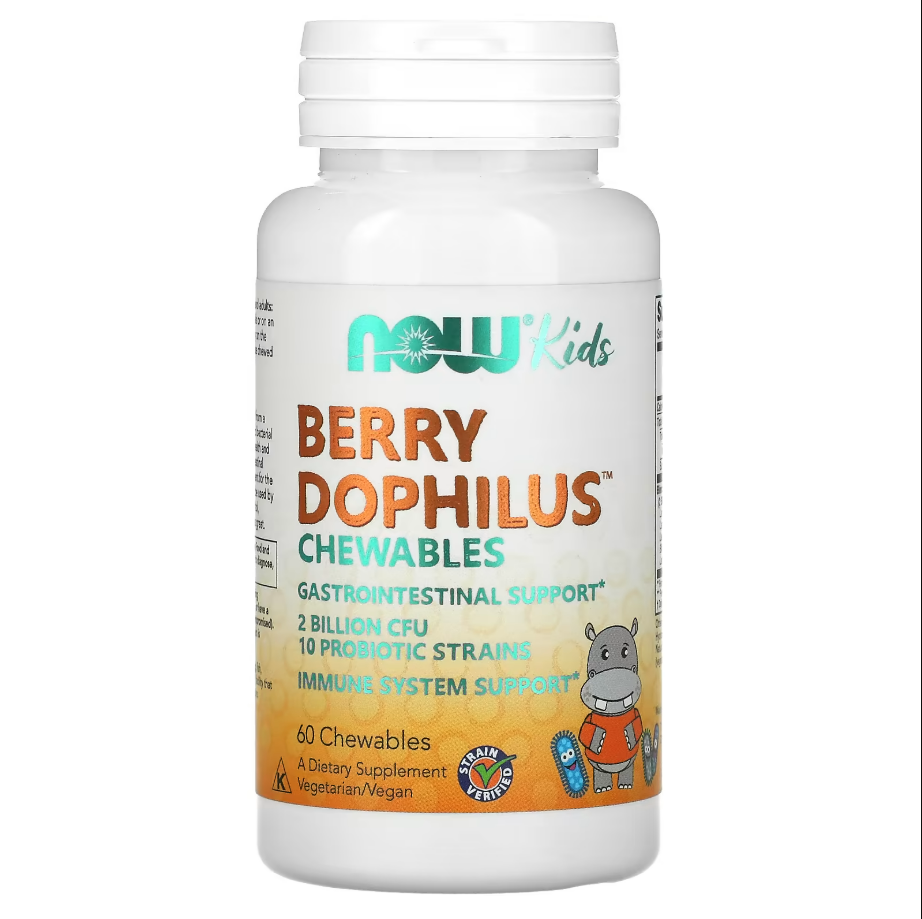 Пробіотики Berry Dophilus Kids 2 Billion Now Foods 60 жувальних таблеток