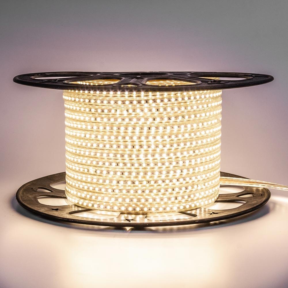 Світлодіодна стрічка біла тепла 220V герметична AVT smd2835 120LED/м 4Вт/м IP65, фото 1