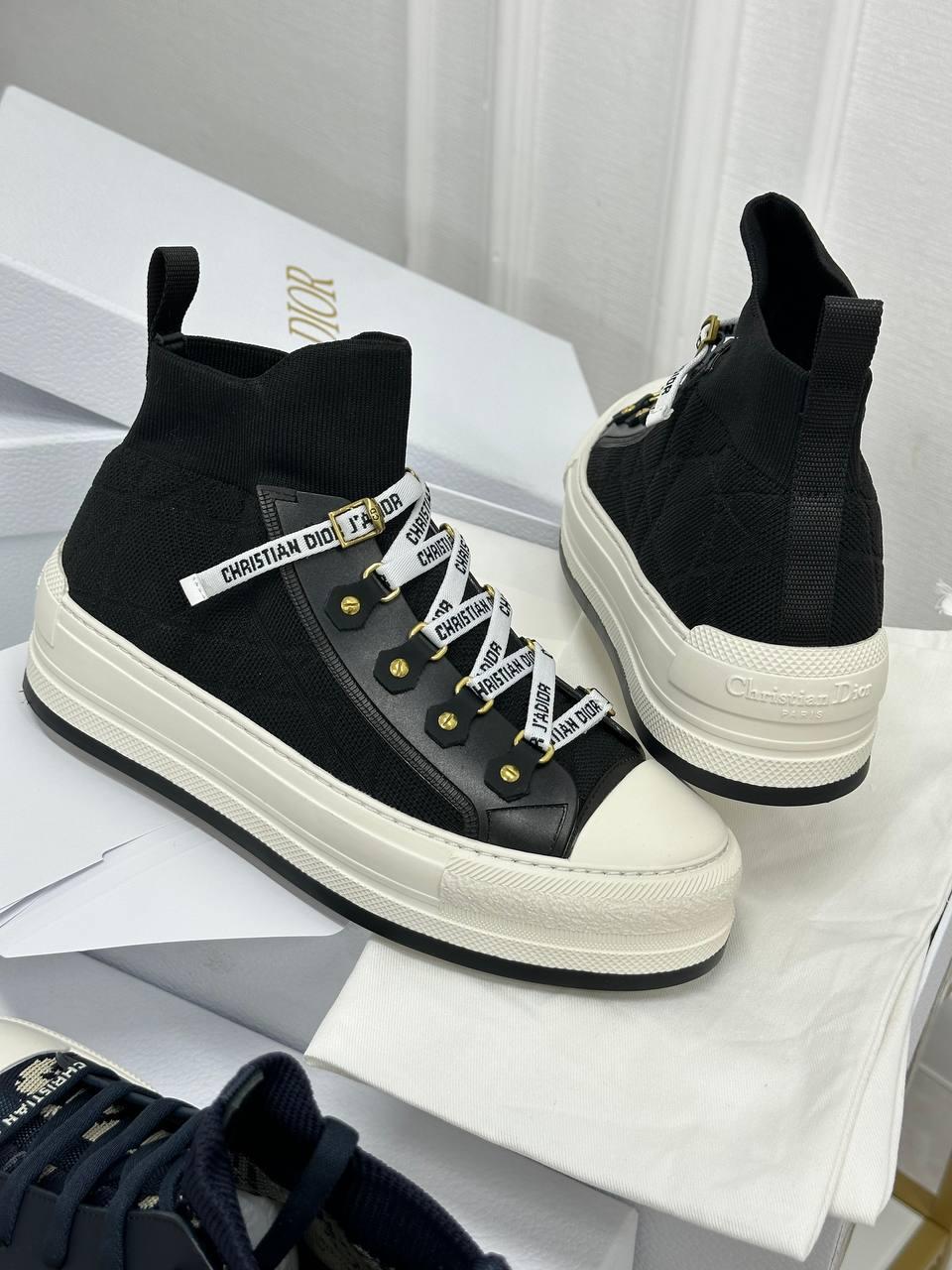 Жіночі чорні текстильні кеди на платформі WALK'N'DIOR з принтом Christian Dior Oblique з написом Діор
