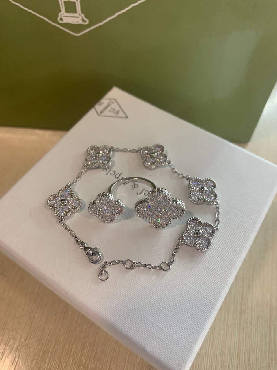 Ван Кліф комплект прикрас / Van Cleef підвіска, кільце, сережки, браслет