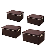Комплект ящиків 4 шт для зберігання речей у шафі з кришкою і ручками тканинний, коричневий, фото 2