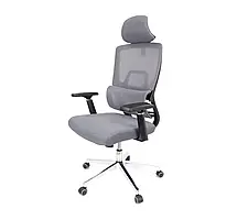 Офісне крісло з нахилом спинки Аосту R-SR, сіре м'яке комп'ютерне крісло із сітки з високою спинкою