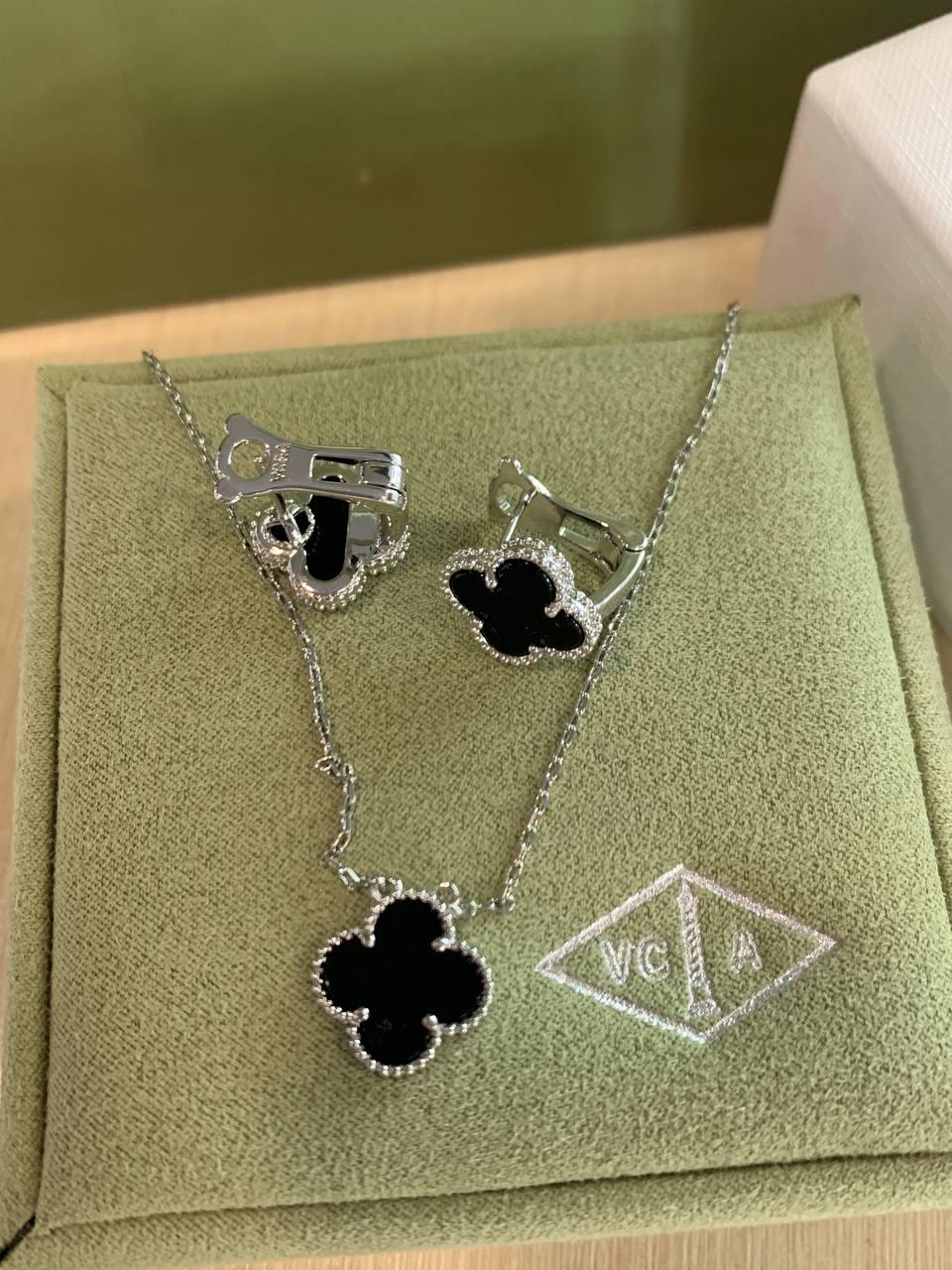 Ван Кліф комплект / Van Cleef підвіска та сережки чорна конюшина, фото 1