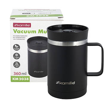 Термокружка з нержавіючої сталі Kamille KM-2038 з пластиковою кришкою 360 мл