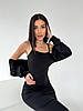 Жіночий костюм-двійка чорного кольору з двонитки: сукня на тонких бретелях і вкорочена кофта на блискавці, фото 5