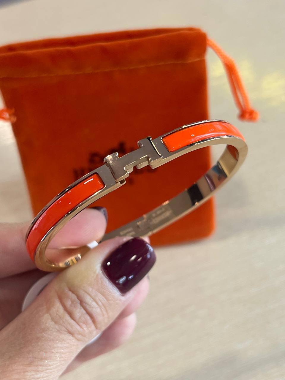 Браслет Hermes / Ермес жовтогарячий браслет - емаль, позолота 18 К, фото 1