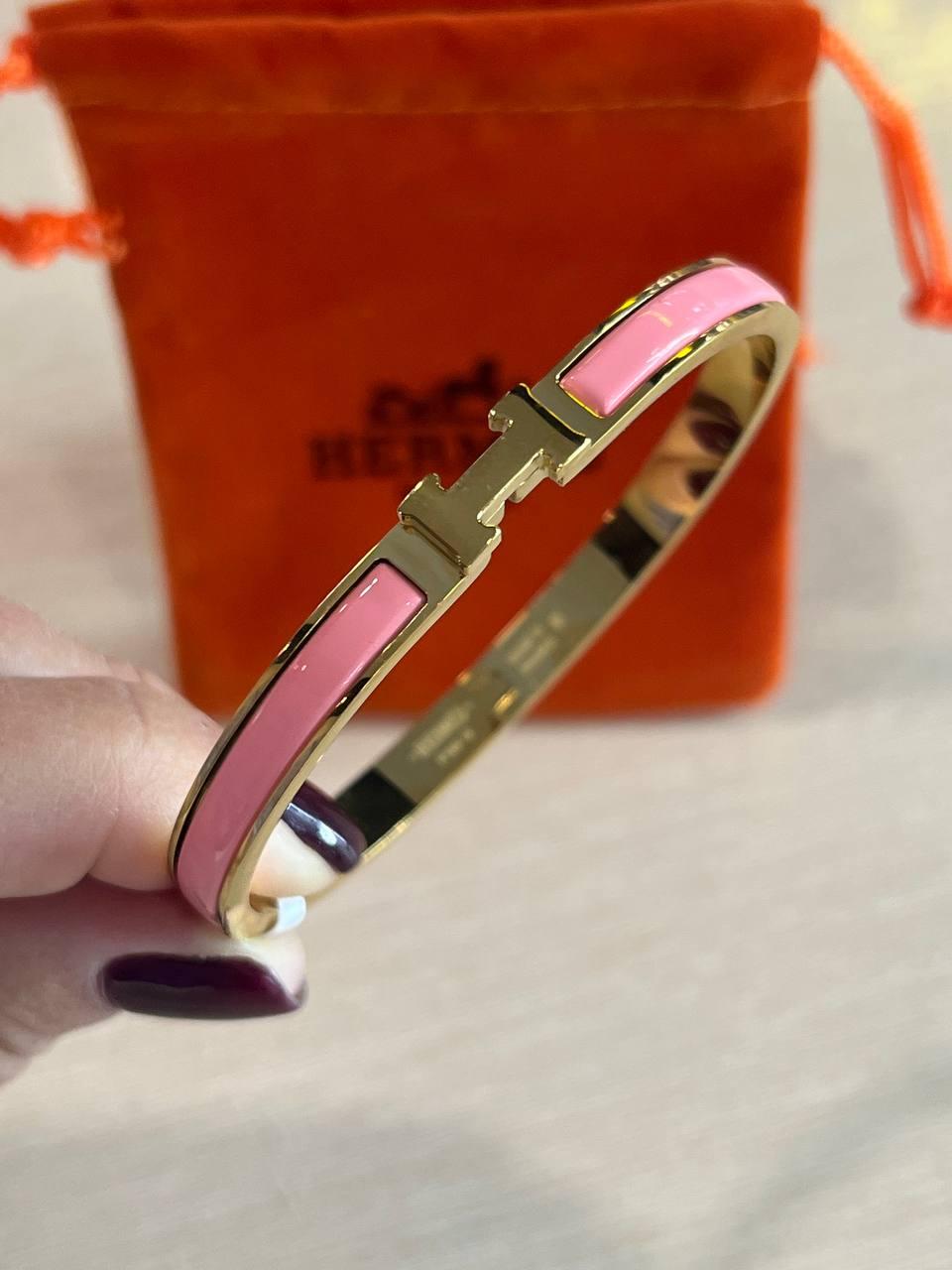 Браслет Hermes рожевий браслет у подарунковому пакованні