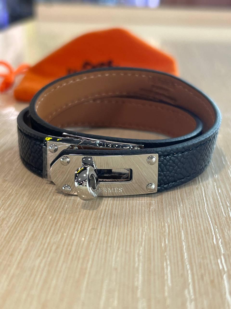 Браслет Hermes / Ермес шкіряний чорний браслет в пакованні