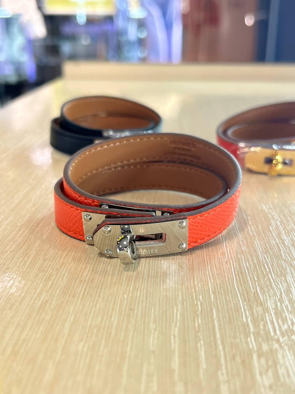 Браслет Hermes / Ермес шкіряний жовтогарячий браслет в пакованні
