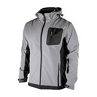 Куртка SOFTSHELL світло сіро-чорна, з капюшоном, тришарова, тканина стрейч 300 GSM 100D з водо-,