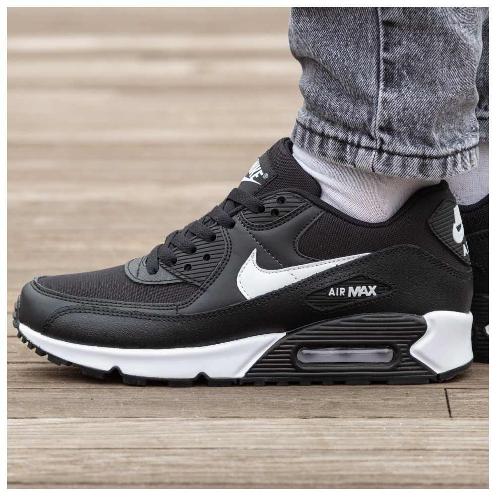 Чоловічі весняні кросівки Nike Air Max 90 Black White, чорно-білі осінні шкіряні кросівки найк аір макс 90