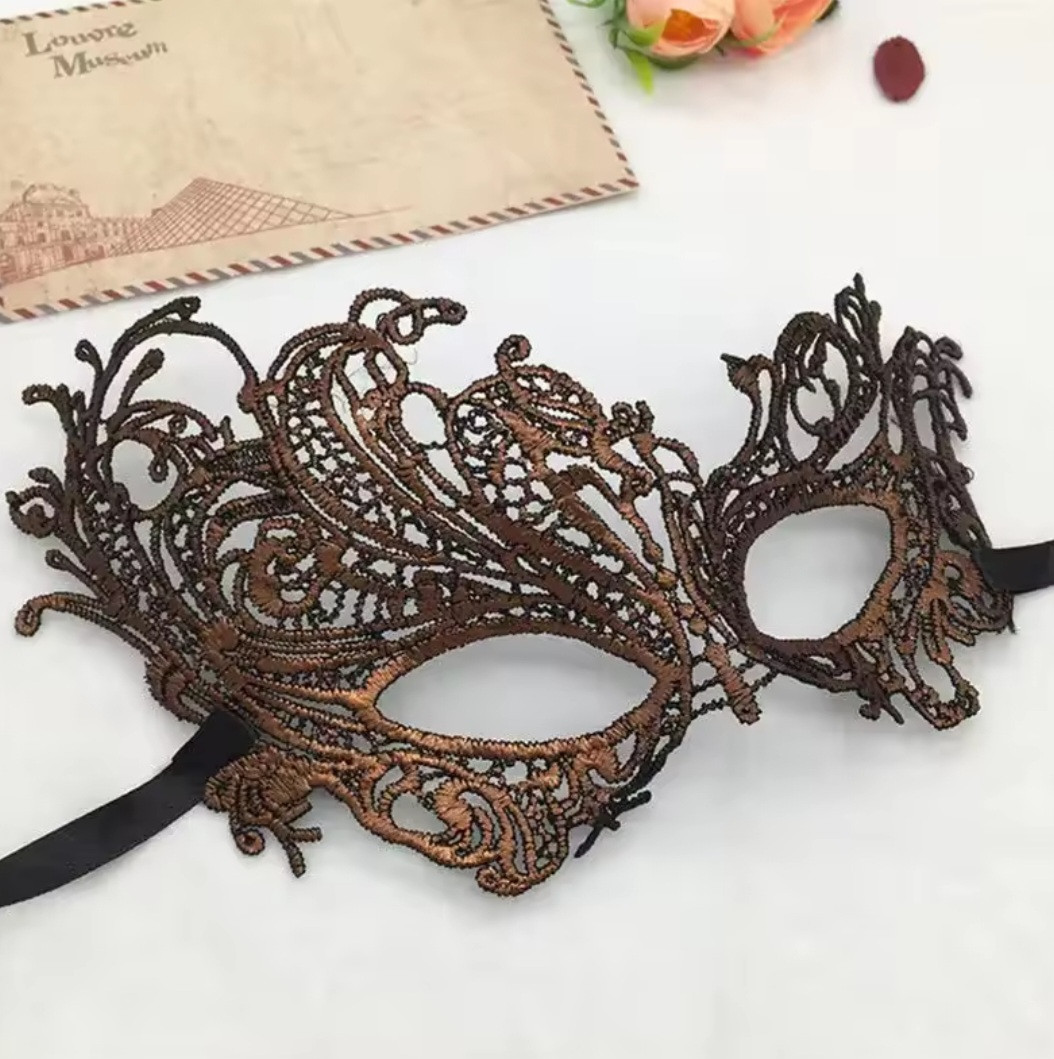 Ажурна маска на обличчя one size коричневий, фото 1