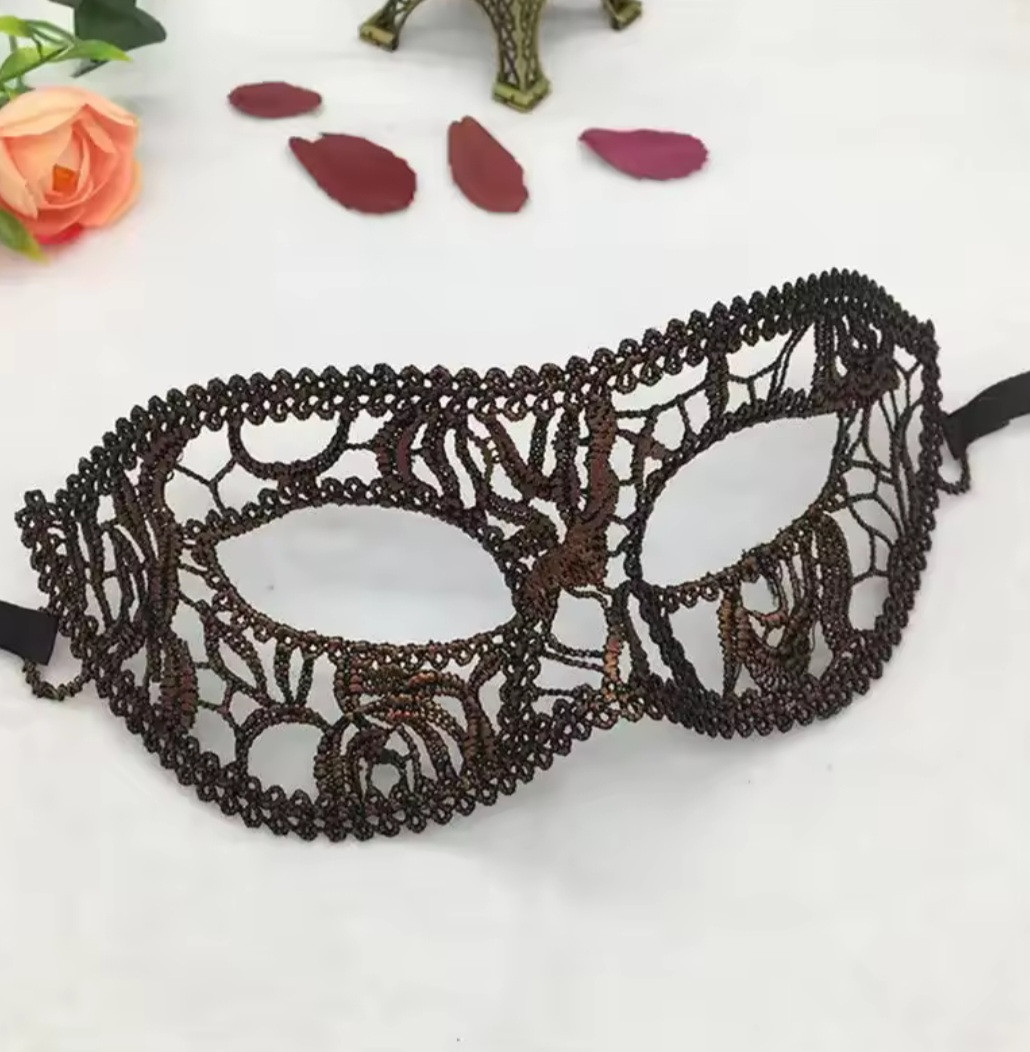 Карнавальна маска ажурна one size коричневий, фото 1
