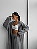 Сірий жіночий комплект-двійка: подовжений кардиган і штани палаццо з щільного рубчика, фото 3