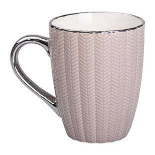 Чашка порцелянова 400 (мл) з сріблястим обідком та ручкою для чаю, кави Кремова RX-N231315CO