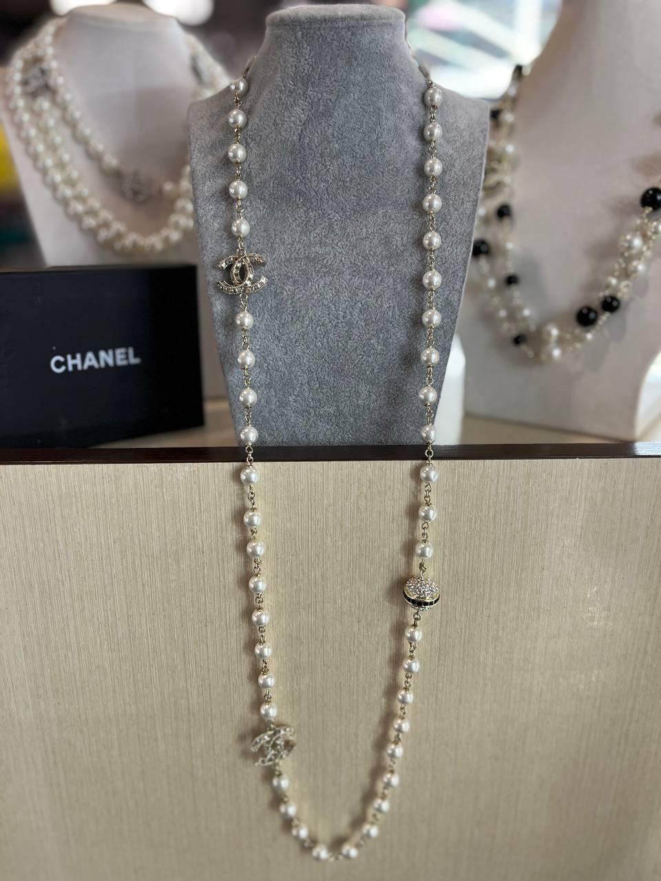 Довга перлинна нитка / Буси Шанель / Chanel кольє з кулонами