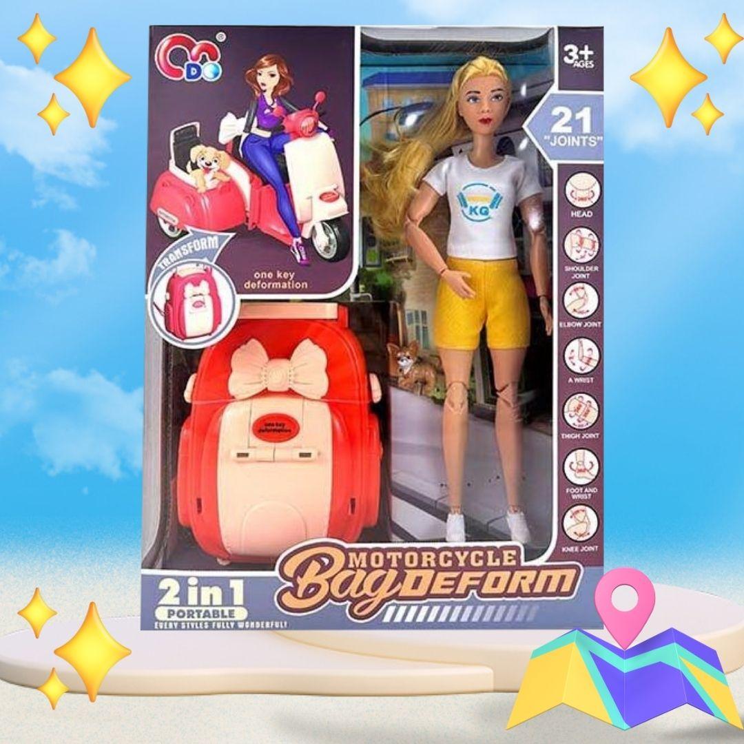 Ігровий набір лялька Барбі мандрівниця Іграшка для дівчинки Рухлива лялька 29 см рюкзак трансформер у мопед, фото 1
