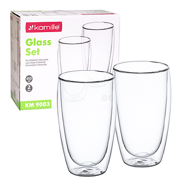 Набір чашок Kamille KM-9003 з подвійними стінками 450 мл, 2 шт