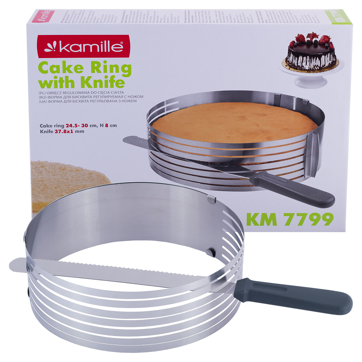 Форма для бісквіта Kamille KM-7799 регульована 24,5-33см з ножем