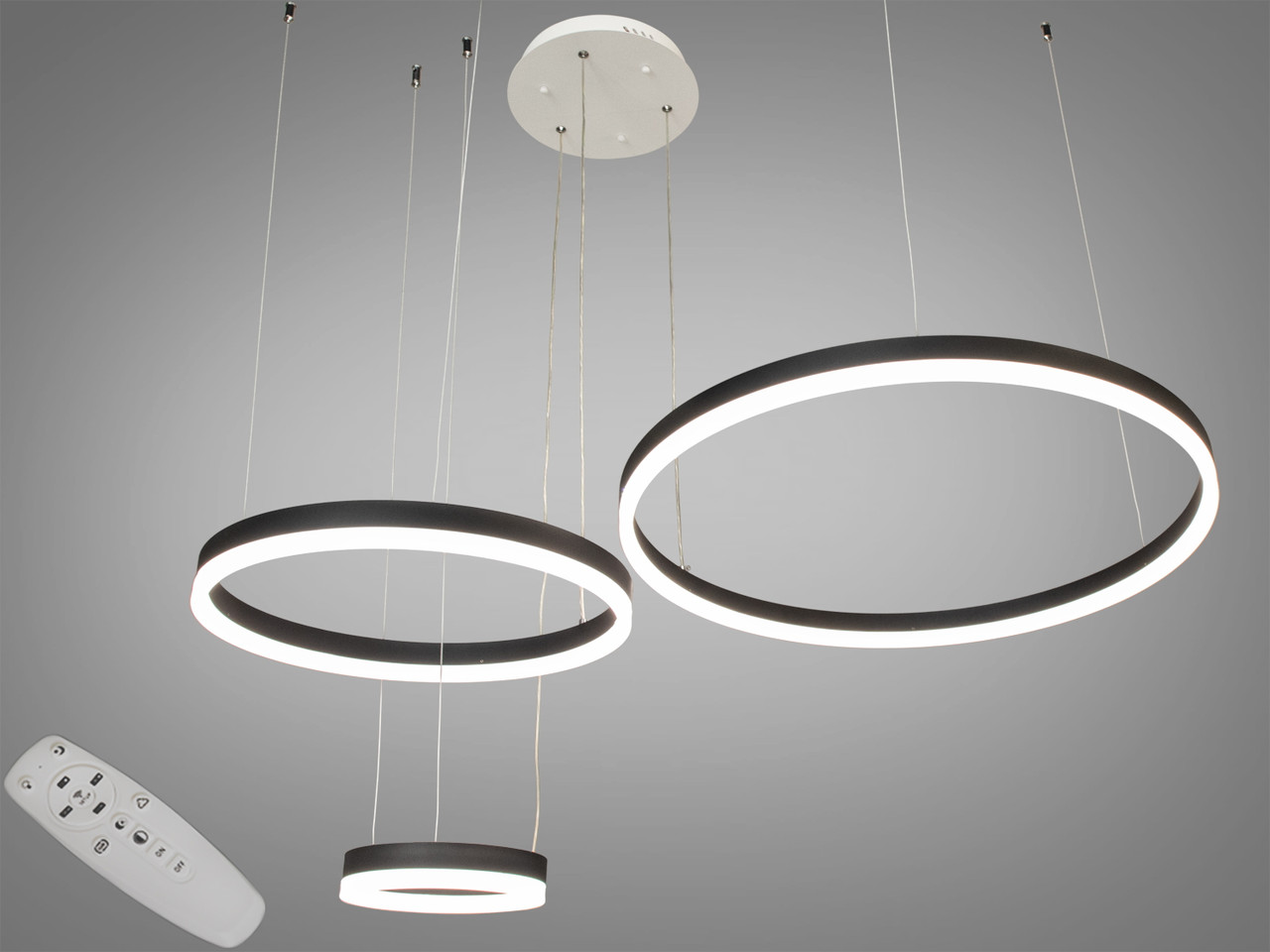 Підвісна люстра з кільцями в чорному кольорі D2485-600+400+200BK, фото 1