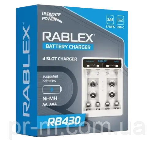 Зарядний пристрій RABLEX RB430 на 4 аккумулятори (АА/ААА/крона)