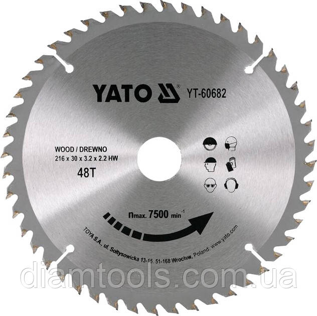 Пильний диск по дереву YATO 216x30x40z K2.2/3.2 (YT-60682)