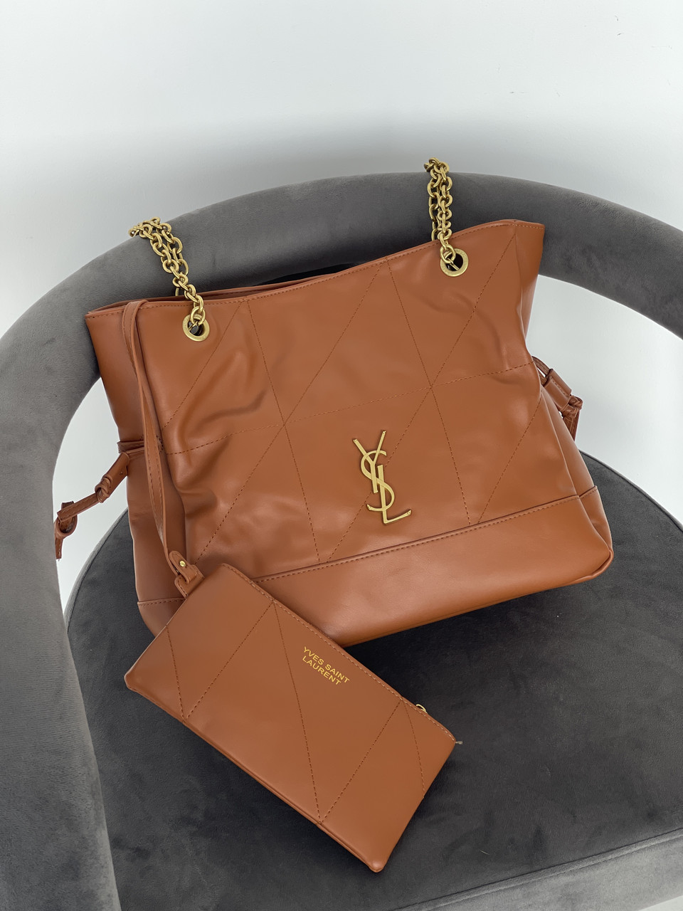 Сумка жіноча Yves Saint Laurent Jamie in Leather коричневий шопер Ів Сен Лоран