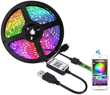 Світлодіодна LED стрічка RGB SMD 2835 10 метрів 5V USB з пультом ДК