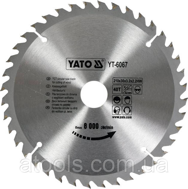 Пильний диск по дереву YATO 210x30x40z K2.2/3.2 (YT-6067)