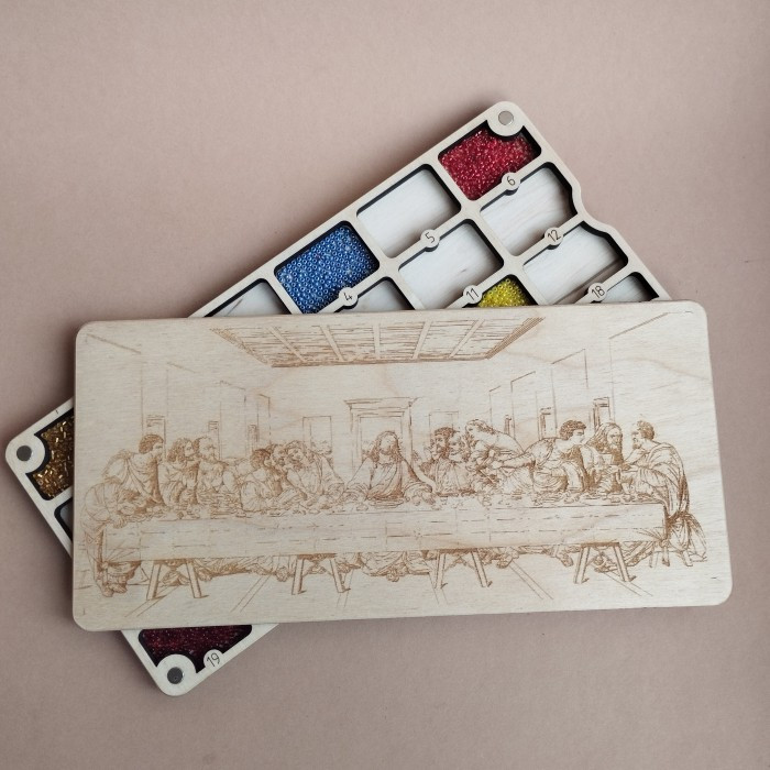 Органайзер для бісеру прямокутний на 24 комірки з дерев'яною кришкою (060047), фото 1