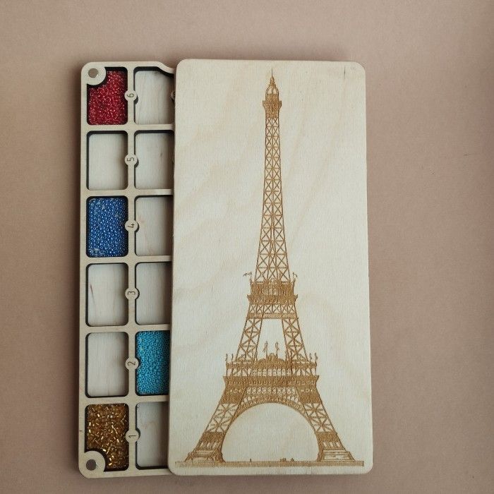 Органайзер для бісеру прямокутний на 24 комірки з дерев'яною кришкою (060048), фото 1