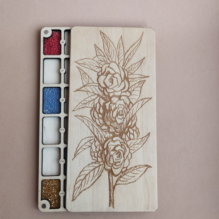 Органайзер для бісеру прямокутний на 24 комірки з дерев'яною кришкою (060049), фото 1