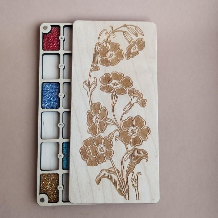 Органайзер для бісеру прямокутний на 24 комірки з дерев'яною кришкою (060050), фото 1