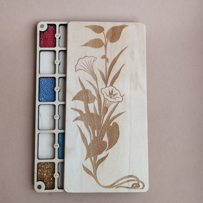 Органайзер для бісеру прямокутний на 24 комірки з дерев'яною кришкою (060054), фото 1