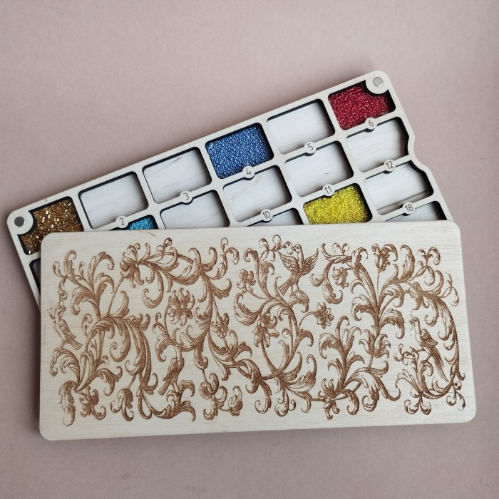 Органайзер для бісеру прямокутний на 24 комірки з дерев'яною кришкою (060058), фото 1