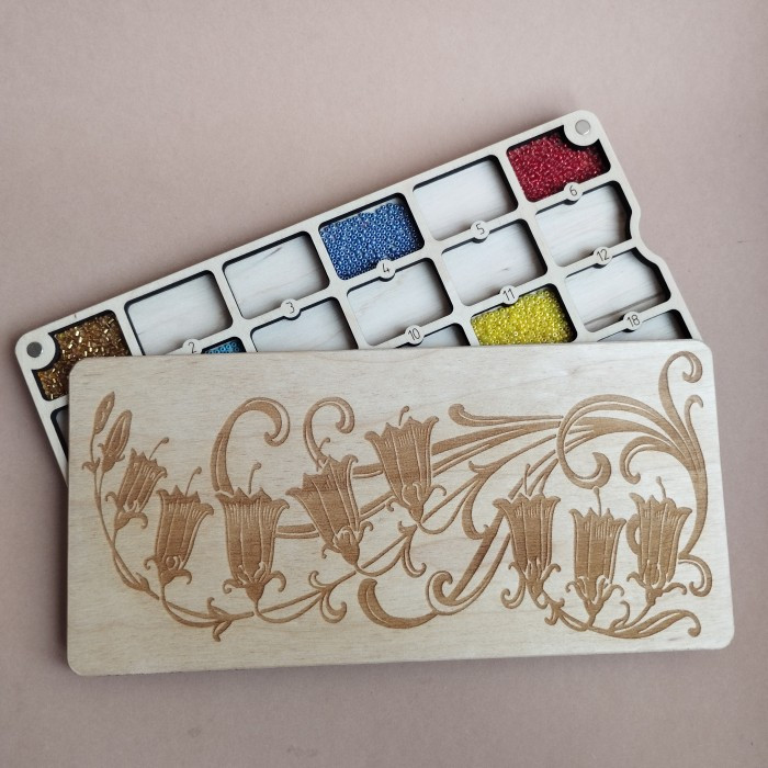 Органайзер для бісеру прямокутний на 24 комірки з дерев'яною кришкою (060062), фото 1