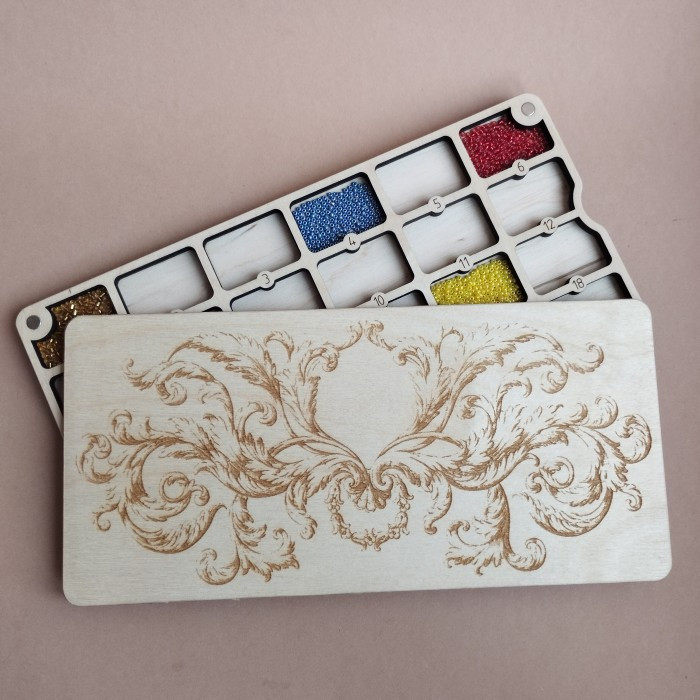 Органайзер для бісеру прямокутний на 24 комірки з дерев'яною кришкою (060063), фото 1