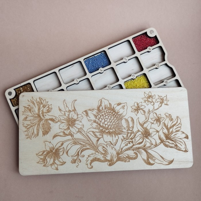 Органайзер для бісеру прямокутний на 24 комірки з дерев'яною кришкою (060064), фото 1