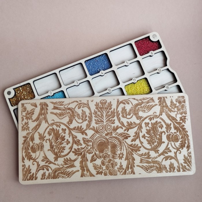 Органайзер для бісеру прямокутний на 24 комірки з дерев'яною кришкою (060065), фото 1