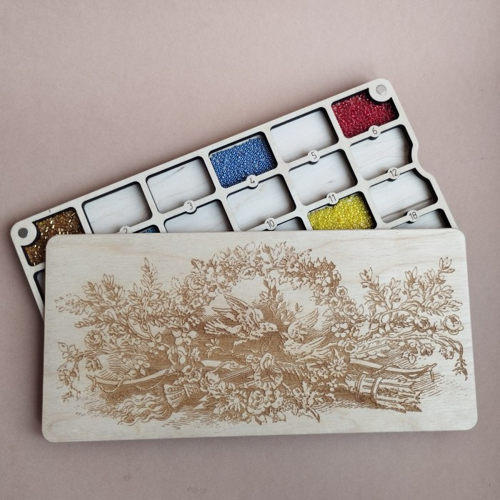 Органайзер для бісеру прямокутний на 24 комірки з дерев'яною кришкою (060066), фото 1