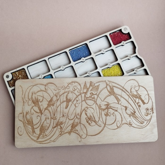 Органайзер для бісеру прямокутний на 24 комірки з дерев'яною кришкою (060067), фото 1