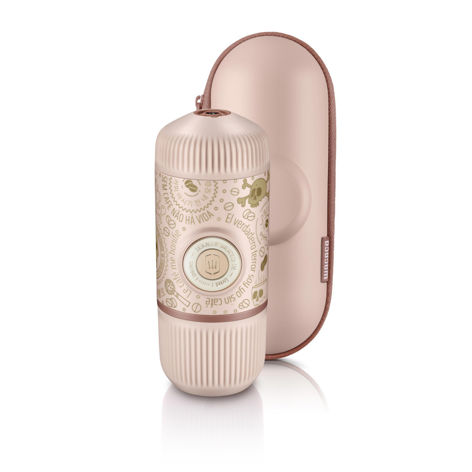 Портативна еспресо-кавоварка Wacaco Nanopresso рожева з чохлом, фото 1