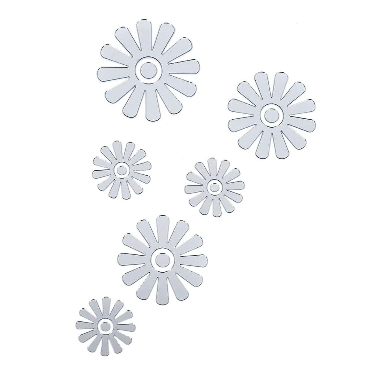 Дзеркальний декор акриловий самоклеючий Квіти срібло, 6шт (D) SW-00002519, фото 1