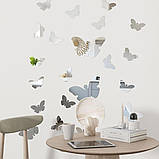 Дзеркальний декор акриловий самоклеючий Метелики срібло,25шт (D) SW-00002521, фото 6