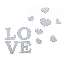 Дзеркальний декор акриловий самоклеючий Love срібло,11шт (D) SW-00002495