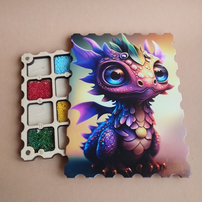 Дерев'яний органайзер для бісеру з кришкою на 20 комірок з кольоровим друком (060494), фото 1