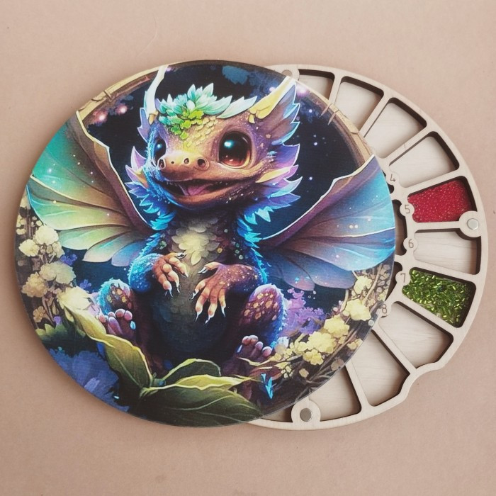 Органайзер для бісеру з дерев'яною кришкою на 32 пронумерованих комірки з кольоровим друком (060490), фото 1