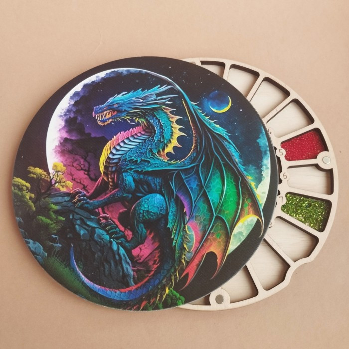 Органайзер для бісеру з дерев'яною кришкою на 32 пронумерованих комірки з кольоровим друком (060491), фото 1