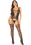 Набір Leg Avenue чорний панчохи з підв'язками та стрінгами для сексуального образу один розмір, фото 5