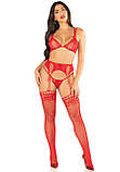 Комплект Leg Avenue бюстгальтер стрінги та пояс з панчохами для романтичних вечорів червоний розмір один розмір, фото 3